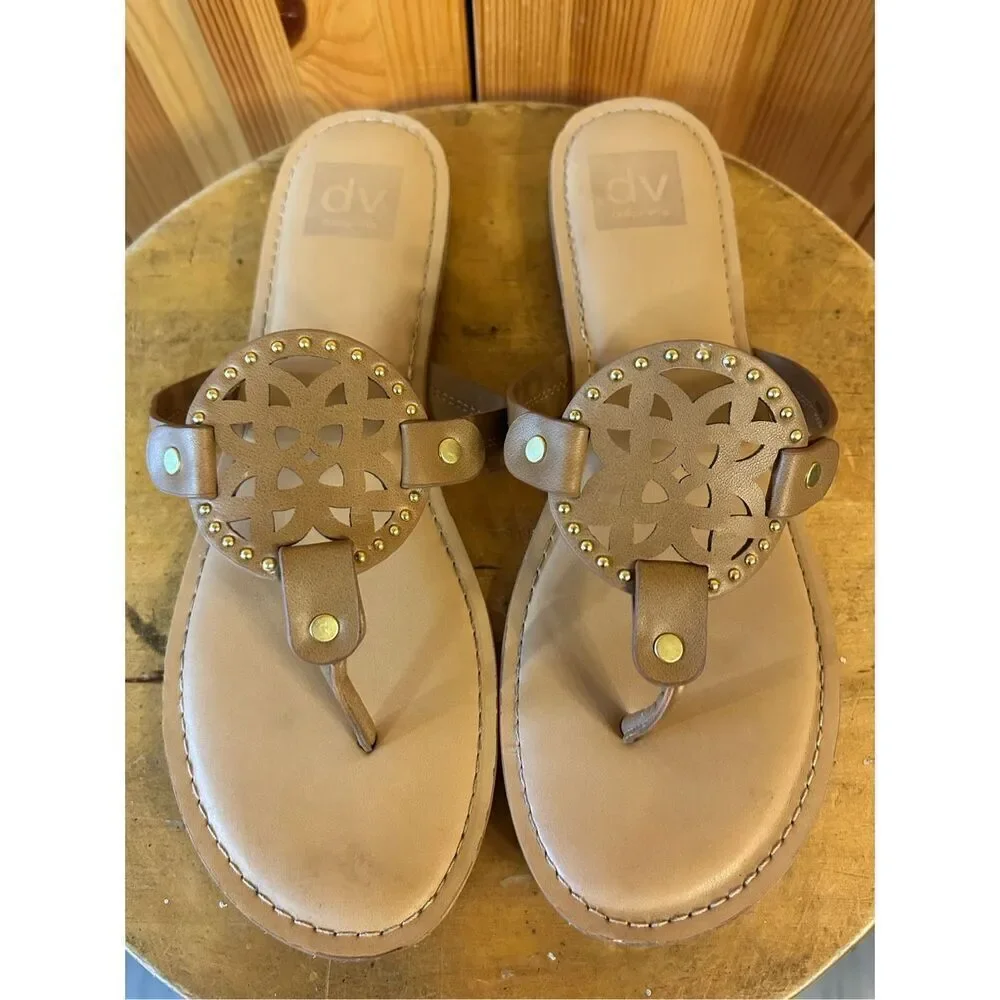 DV Dolce Vita Sandals Womens 10 Gionna Slip On Sandals Brown Faux Leather